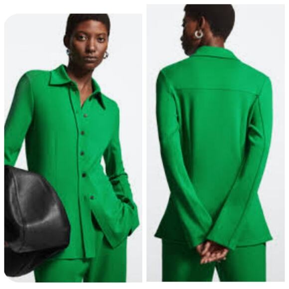 COS Green Shirt size Medium Open Cuff & Wide Leg Pants size Large Co-Ord Sets - Picture 1 of 16